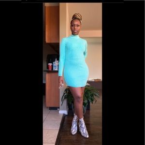 High neck ribbed mini dress